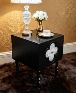 Black Clover Shell Inlay Side <b>Table</b> Modern Living Room <b>End</b> <b>Table</b> with Turned Wood Legs - Product Image 5