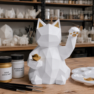 Figura de Resina de <span class=keywords><strong>Gato</strong></span> de la Suerte Geométrico, Moderna Escultura Minimalista de Maneki Neko en Blanco y Dorado, Arte de la Fortuna para Decoración del Hogar o Escritorio, Regalo - Product Image 6