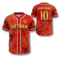 Maillot de baseball personnalisé OEM & POD, broderie motif culturel Vietnam Rouge Or, nom et numéro d'équipe personnalisés pour homme