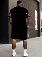Ensemble de 2 pièces pour homme grande taille, tenue streetwear, t-shirt et short imprimés « Chicago 88 » noir et rouge
