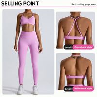 Setelan olahraga wanita, Bra tali bahu bisa disesuaikan, 2 potong pakaian olahraga kebugaran Yoga Gym Slim Fit, pakaian olahraga