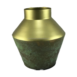 Brass Patina Flower Pot For Table Top Decor - Product Image 1