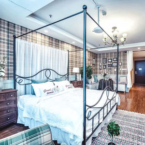 Canopée à quatre étages avec couvre-chef, cadre en métal en fer forgé, grande taille, Queen Size et King Size, sans boîte, printemps non nécessaire - Product Image 2