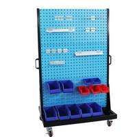 Chariot de rangement mobile pour outils à panneaux perforés, organisateur de pièces de quincaillerie à roulettes avec bacs et crochets pour atelier et garage - Vente chaude