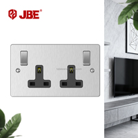 Prise murale double 13A 250V avec interrupteur DP, interrupteurs à bascule en acier inoxydable, IP20, luxe moderne AT4050, pour maison et bureau, norme britannique