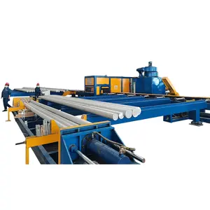 Operation of circular saw machine cutting the metal rod in aluminum plant