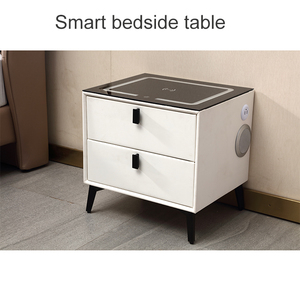 2022 <strong>Smart</strong> Bedroom <strong>Furniture</strong> 3 Light Glass Top USB Wireless Charger Music Solid Wooden Night Stand Bedside Table with Drawer - Product Image 2
