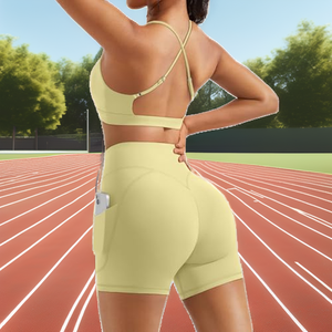 Ensemble de sport deux pièces pour femme : T-shirt respirant uni et short de course, d'entraînement et de yoga à séchage rapide pour l'été - Product Image 2