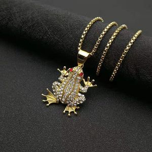 Gold Plated Stainless Steel Frog Pendant Necklace With Rhinestones <b>Red</b> Eyes Animal Zodiac Jewelry Gift - Product Image 2