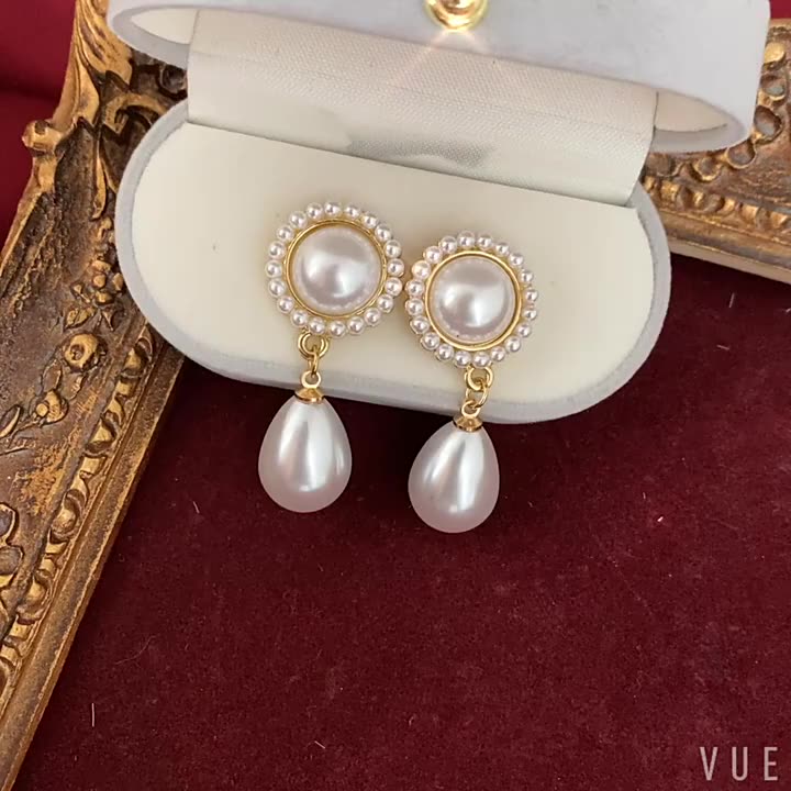 Orecchini da sposa in oro, orecchini da sposa di perle, gioielli da sposa di perle, orecchini da sposa, orecchini pendenti di perle, orecchini di perle pendenti vintage - Italia