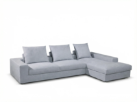 Canapé d'angle moderne en cuir/tissu performant de haute qualité pour salon de villa, gris clair, confortable avec accoudoirs