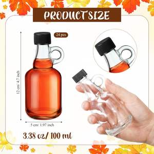 Tarros de jarabe de vidrio transparente de 3,4 oz con mango de bucle Tapas negras reutilizables de <span class=keywords><strong>100ml</strong></span> para salsa para jarabe de arce y Tequila - Product Image 3