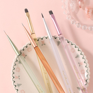 Pinceaux à ongles en gel personnalisés avec logo, vert, blanc, rouge, jaune, rose, transparents, avec manche en plastique, pour manucure, liner, détails, ovales, ronds, plats - Product Image 6