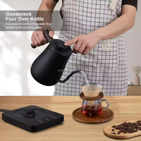 Bouilloire à café sans fil en acier inoxydable de 800 ml avec col de cygne, commande numérique et arrêt automatique