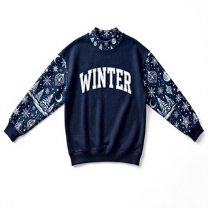 Sudadera de Cuello Alto con Estampado de Letras Navideñas, Diseño Nuevo, Talla Grande, para Mujer, Manga Larga, Tejida en Poliéster, Ropa de Invierno - Product Image 1