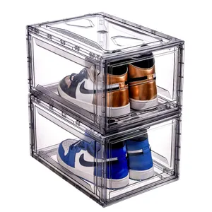 For Display Sneaker box Easy Assembly Magnet Clear Door Acrylic Shoe Storage Box Plastic shoe box storage organizer