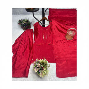 Hermoso conjunto bordado para mujer para fiestas Ropa elegante de satén y encaje - Product Image 1