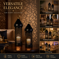 Islamische Ramadan-Laterne mit Halbmond-Design, Eid Mubarak Beleuchtete Batteriebetriebene Hohle Kerzenlampe für Heimdekoration