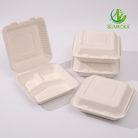 Boîte à clapet SUMKOKA 10*8 pouces à 3 compartiments, boîte de conservation alimentaire biodégradable, récipient alimentaire jetable