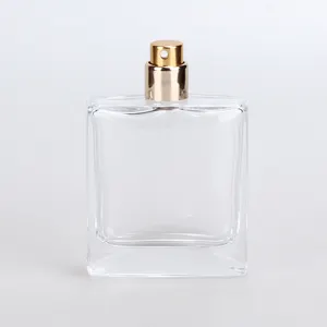 Free Sample Luxury 50ml Perfume Bottle Glass Flat Rectangle Spray Refillable Perfume Bottle With Metal Cap