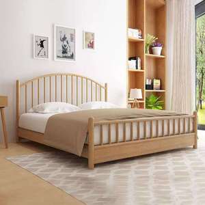 Cama Nórdica de Madera Maciza, Acabado Natural, Cama Doble de 1.8m; Cama Windsor de Madera Maciza Elegante de 1.5m para Alojamientos Turísticos; Cama Princesa - Product Image 4