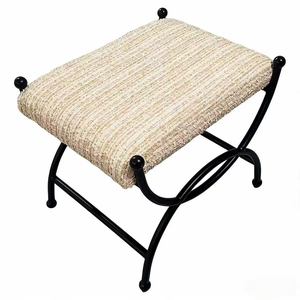 Taburete de entrada retro francés para cambiar zapatos, con asiento de metal y tapizado suave, pedal, taburete pequeño tipo sofá, taburete para vestidor - Product Image 1