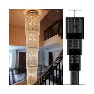 Éclairage brillant, vente en gros, long lustre classique, moderne, escalier, lustre en cristal, lampe dorée, hôtel, villa, éclairage