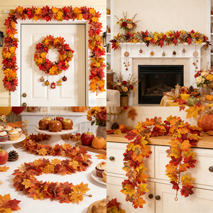 Guirlande de feuilles de soie artificielles de couleur automnale en forme de vigne d'érable pour décorations d'Halloween et de Noël, ornement pour cheminée et fenêtre - Product Image 2
