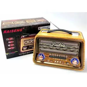 Stereo sound wooden speaker with am fm radio R-1956BT portable wooden retro turntable radio with AC DC power supplier