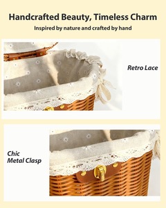 Cesto da Picnic Piccolo con Coperchio e Manici Pieghevoli, Cesto Vintage in Rattan con Fodera Bianca e Chiusura per Picnic, Spiaggia, Vacanze - Product Image 6