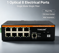 Commutateur industriel Gigabit 8 ports TiNCAM TBC-GF2508-1SFP avec 1 emplacement SFP Gigabit, montage sur rail DIN, alimentation double DC12-52V, température étendue -40~85°C