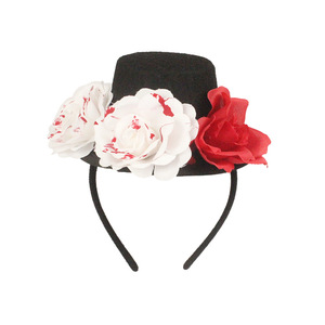 Diadema con Tres Flores, Tela Negra, Accesorio para el Cabello para Fiestas de Halloween y Eventos de Disfraces - Product Image 4