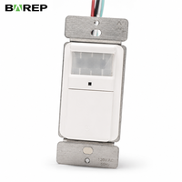 Interrupteur mural PIR BAREP CULus 120V 600W avec lentille Fresnel à 180 degrés, modes automatique et manuel, temporisation de 5 minutes, UL94-V2 PC pour éclairage intérieur américain