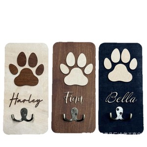 Wooden Wall Mounted Dog Leash Rack Pet Harness <b>Hook</b> Holder Entryway Collar Storage Rack Durable Rectangle Brown Light <b>Black</b> - Product Image 5