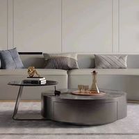 Ensemble de table basse ronde en verre trempé en acier inoxydable ardoise italienne pour la maison