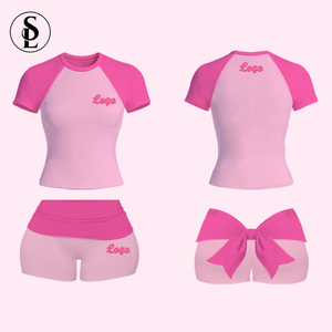 Completi Donna Y2K 2026 con LOGO Personalizzato, Alta Qualità in Cotone, Manica Corta con Pantaloncini, Abbigliamento Donna, Set Lounge 3 Pezzi - Product Image 1