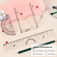 Ensemble de règles en plastique à quatre pièces pour les examens de l'école primaire, outils de dessin et de mesure, rapporteur, règle triangulaire 20 cm
