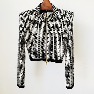 Spot 2025 Mode Nouveau <span class=keywords><strong>Labyrinthe</strong></span> Motif Jacquard Col Montant Fermeture Éclair Courte Veste Femme - Product Image 6