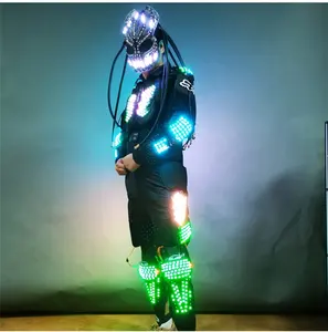 Led luminoso stilt fantasia robô feminina, traje estiloso com led, luz de cristal, roupas para robô stilt, evento, trajes de
