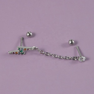 Lightning zircone catena dell'orecchio pendente in <span class=keywords><strong>acciaio</strong></span> <span class=keywords><strong>chirurgico</strong></span> cartilagine Tragus elica con lobo orecchino bilanciere Piercing gioielli con perla principale - Product Image 3