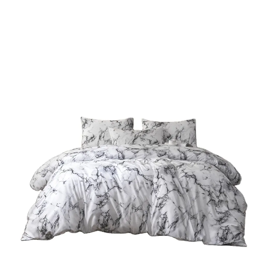 New Design King Size Marble Three-piece Brushed Pattern Plain Duvet Cover Bed Sheet Bedding Set