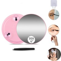Miroir de maquillage 30X grossissant 15 cm, 3 modes de couleur, lumière à intensité variable, miroir de voyage rechargeable, 3 ventouses, support de table rotatif à 360°