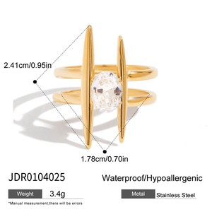2026 New Trendy 18k Gold <b>Plate</b> Stainless Steel <b>Rings</b> Modern Minimalist Lines Double-layer Hollow Geometric Zircon Open <b>Ring</b> - Product Image 4