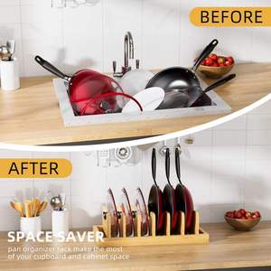 Organizzatore in bambù per coperchi pentole, teglie, taglieri e piatti, con <span class=keywords><strong>cassetto</strong></span> portaoggetti e supporto per teglie <span class=keywords><strong>da</strong></span> forno e piatti riutilizzabili - Product Image 6