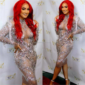 NOVANCE 2024 bahar kıyafetler parlak kristal seksi Mesh püsküller moda yaz siyah kadınlar için afrika elbise kız dans seksi etek - Product Image 1