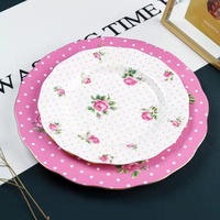Assiette de Présentation Royale Rose Bonbon pour Steak, Dessert et Mariage, en Porcelaine Fine, Assiette de Dîner et de Présentation Dorée