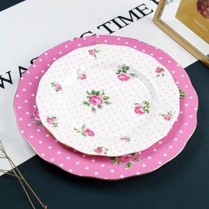 רויאל ורוד עלה סטייק קינוח הגשת חתונה צלחת בסדר עצם צלחת פורצלן זהב מטען צלחות - Product Image 2