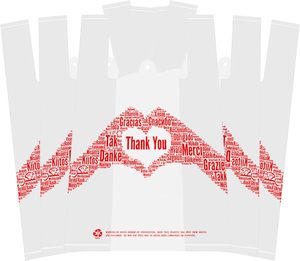 ขอบคุณ ถุงใส่เสื้อยืด ถุงช้อปปิ้งสินค้า ถุงของชำแบบใช้ซ้ำได้และแบบใช้ครั้งเดียว ถุงขนาดมาตรฐานซูเปอร์มาร์เก็ต สีขาว สำหรับร้านอาหาร - Product Image 3