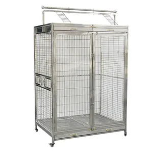 Wholesale 304 Stainless Steel Glass Double-Sided Door Opening Extra Large Aviary Parrot Outdoor Bird Breeding Pet Cage For Sale