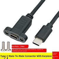 Kabel Ekstensi USB-C 0.3m Male to Female Tipe-C 3A Pengisian Cepat Tembaga Murni Berpelindung dengan Panel Mount